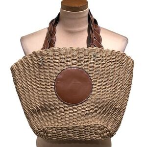 NWOT Francesca’s Collection Straw Purse Brown Faux Leather Bunny Rabbit Embossed